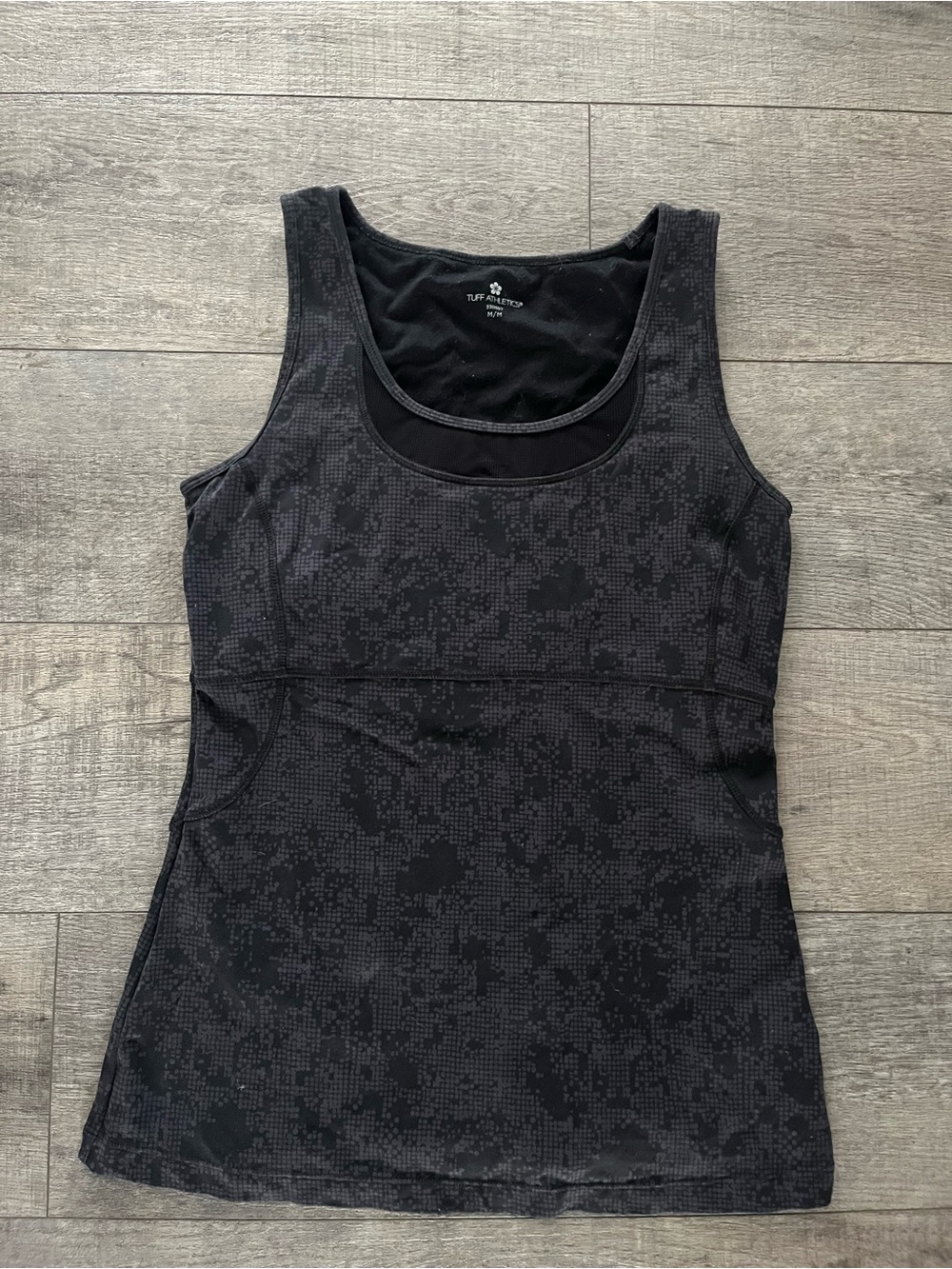 Tuff Athletics Black Pixel-Print Scoop Neck Tank